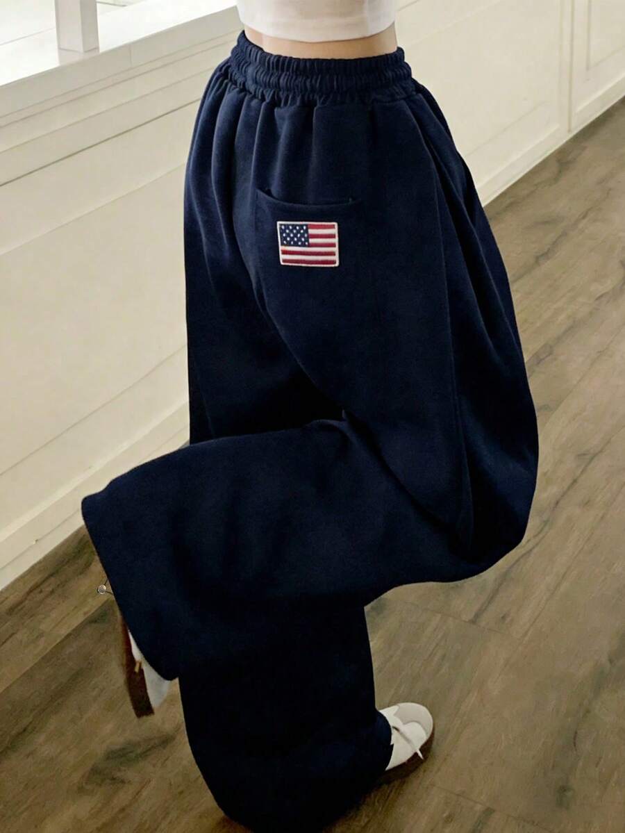 YCYC Korean Style Low Saturation Pure Cotton Wide Leg Casual Loose Versatile Sweatpants For Women - Navy Blue - View 1