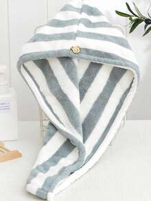 Thickened High-Density Cationic Coral Fleece Hair Drying Cap For Women, Soft Absorbent Head Wrap, Minimalist Striped Bath Cap - Multicolor - View 12
