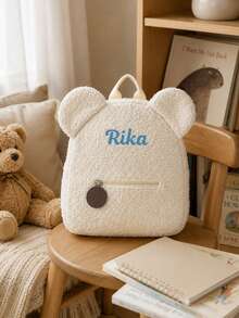 Teddy Bear Backpack, Toddler Backpack, Customizable Embroidered Name Backpack, Multifunctional, Compact, Decorative, Fluffy Cute Baby Backpack, Ideal Gift For Family, Friends, Daughter, Son, Her, Suitable For Children's Day, Autumn/Winter Back To School Season, Winter Gift Ideas, Boys/Girls Valentine's Day, Back To School Fashion - Beige - View 2