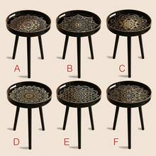 Round Tray Top Side Table, Mandala Floral Print, Black & Gold Luxury Printed End Table, Multi-Functional Coffee Tea Snack Decorative Table, Sofa Bedroom Bathroom Patio Garden Home Decor Storage Side Table - Black - View 7