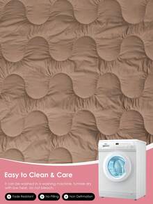 HONEYMOON 1pc Wavy Stitch Quilted Comforter, Polyester Fabric, Solid Color, Soft & Breathable, Wrinkle-Resistant, Down Alternative Bedding, T Q K Size, Suitable For Home And Dorm, Khaki - Khaki - View 8