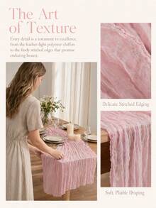 8pcs Light Pink Bohemian Style Cheesecloth Table Runner, Transparent Material, Suitable For Wedding Decor, Valentine's Day, Bridal Shower, Birthday Party And Other Occasions Table Setting - Light Pink - View 4