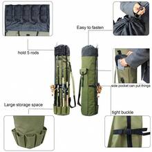 Bolsa para vara de pesca, estojo para carretel, suporte para vara de pesca, organizador de equipamentos de pesca, bolsa de transporte para viagem. - Verde Militar - Visão 7