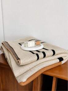 1pc Ultra Soft & Cozy Scandinavian Knit Throw Blanket - Luxurious Striped Design, Suitable For All Seasons, Great For Office Naps, Chilly Nights And Cuddling - Lightweight Acrylic Material, Easy Care, Versatile Use - Beige - View 6