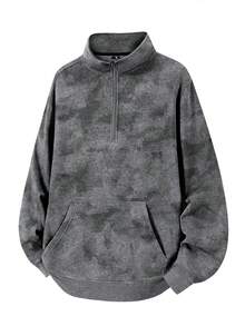 Men's Stand Collar Fashion Half-Zip Warm Outerwear Pullover Sweatshirt With Large Pockets - Grey - View 4