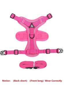 Reflective Pet Harness And Leash Set, For Dogs And Cats, Secure Fit Adjustable Puppy Vest, Soft Mesh Material - Hot Pink - View 6