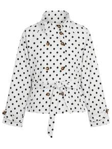 Women's Polka Dot Drawstring Loose Windbreaker Jacket, Casual Wear For Autumn & Winter Vacation - Apricot - View 10