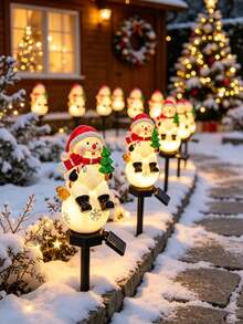 1pc Solar Powered Christmas Garden Stake Light, Snowman & Santa Claus Design, Waterproof LED Solar Pathway Light, Outdoor Yard Lawn Patio Christmas Holiday Decoration - Multicolor - View 5