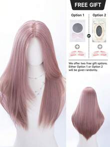 alicegarden 26 Inch Front Lace Wig, Natural Straight Hair, Stunning Rusty Rose Color, Middle Part Design, Suitable For Women's Daily, Party, Cosplay Use, Natural And Durable Wig Gift, Halloween - Rusty Rose - View 5