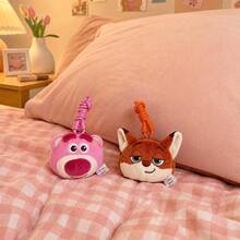 Miniso 授權 Disney Pixar Lotso Bear & Zootopia 毛絨零錢包，多功能迷你收納袋，手腕掛繩手機掛繩迷你包，柔軟毛絨耳機包鑰匙圈錢包手機吊飾，適合兒童女孩禮物 - 橘色 - 查看 3