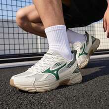 Mizuno 新款 SPEED復古厚底運動鞋，輕量透氣、吸震跑鞋，男女通用 - 米白色/綠色 - 查看 6