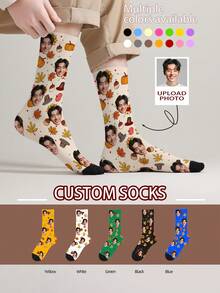 1 Pair Customizable Men's Mid-Calf Socks With Face Pattern, Can Print Any Face On Socks, Personalized Photo Socks, Fun Custom Image Mid-Calf Socks, Suitable For Valentine's Day, Birthday, Gift-Giving, Thanksgiving And Other Occasions, Personalized Customization - Multicolor - View 12