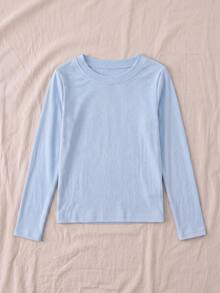 3 áo thun tay dài gân cho bé gái tuổi teen, màu ngẫu nhiên, trơn cơ bản, cổ tròn, áo top mùa thu đông đi học - Nhiều màu - Xem 6