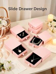 Pink Jewelry Box, Small Drawer Storage Box, Portable Earring Ring Necklace Bracelet Jewelry Display Rack, Bedroom Vanity Desktop Storage, Travel Jewelry Storage Box, Daily Cosmetics And Small Accessories Storage, Gift Packaging Box - Multicolor - View 1