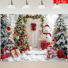 2D Flat Banner, 1pc Merry Christmas Photography Backdrop Banner, Polyester Material, Happy Snowman & Christmas Tree Pattern, Exquisite & Durable, With 4 Holes For Easy Hanging, Suitable For Winter New Year's Eve Home Wall - Christmas Decoration Theme - View 5