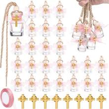 12pcs Cross Wish Bottle Glass Gift, Suitable For Baptism, Communion, Catholic Wedding 8ml Small Catholic Christian Holy Water Container, Baptism Ceremony Guest Gift, With Cross Pin And Ribbon Decorated Bottle Stopper - Multicolor - View 1