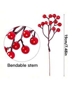 5PCS Multi‑Heads Artificial Red Holly Berry Stems, Glossy Faux Red Berry Picks, Christmas Tree Wreath Vase Arrangement DIY Stems, Winter Xmas Holiday Home Table Decor - Red - View 3