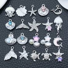 5/20pcs Silvery Ocean Charms Rhinestone Shell Starfish Mermaid Tail Dolphin Jellyfish Pendant For DIY Bracelet Necklace Jewelry Making Findings - Multicolor - View 9
