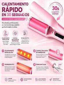 Rizadores compactos, tenacillas y pinzas para el cabello, con recubrimiento de turmalina; cómodas herramientas para peinar que permiten crear ondas suaves, rizos naturales y peinados con ondas elegantes; liberan iones negativos para lograr un peinado estilo sirena; moldeador giratorio multifuncional - Tipo de Enchufe A USA (110-127V) - Ver 8