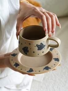 Bird & Floral Ceramic Coffee Cup And Saucer, Exquisite Ceramic Coffee Cup And Saucer, Can Be Used As Coffee Cup, Milk Cup, Breakfast Cup, Latte Cup, Suitable For Home Kitchen Restaurant Office, Large Capacity Comfortable Handle, Multi-Functional Mug, Personalized Holiday Gift - Multicolor - View 7