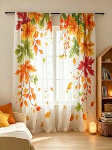 2PCS Autumn Sheer Curtains, Colorful Autumn Leaf Patterns, Pole Pockets, Holiday Prints, Suitable For Living Rooms And Bedrooms, Apartments, Balcony Decoration, Christmas, Thanksgiving, Halloween - Multicolor - View 10