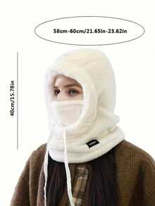 3pcs Set Winter Thickened Warm Face Mask Hat, Elastic Drawstring Design, Lightweight & Warm, Suitable For Cycling, Skiing And Other Outdoor Sports, Solid Color Fleece Windproof Ear Protection, Unisex - Multicolor - View 5