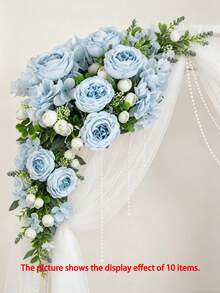 1/3/5/60件裝藍色人造繡球花、牡丹、玫瑰花束，適用於居家、婚禮、新娘花束裝飾、情人節、生日禮物、畢業典禮及其他場合 - 淺藍色 - 查看 8