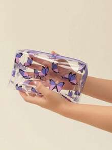 1/2pcs Butterfly Print Transparent Storage Bag, High Aesthetics, PVC Transparent Material, Zipper Closure, Convenient, Suitable For Storing Makeup, Stationery, Short Trips, Travel Organization, Direct View Of Internal Items, Gift For Girlfriend, Mother - A - View 8