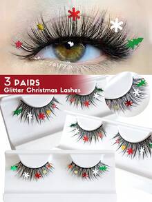 aHoneya 3 Pairs Christmas Eyelash Full Strip Halloween Eyelashes Pairs Of Christmas Lashes - View 11