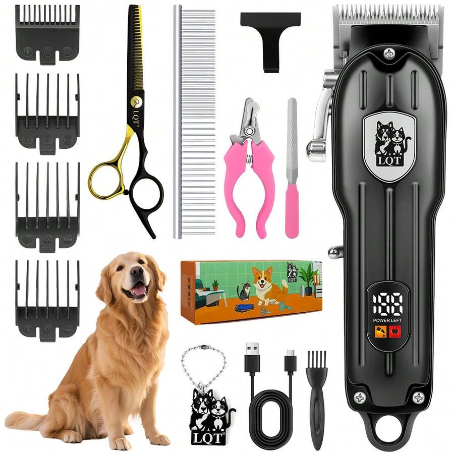 LQT Professional Electric Pet Hair Clippers, USB Rechargeable Trimmer With Digital Display, Powerful Motor Wireless Dog Grooming Set, Low Noise Thick Hair Trimming Tool, Professional Pet Grooming Kit Suitable For Cats And Dogs