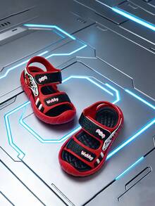 New Boys' Sports Sandals With Anti-Collision Toe, Hook And Loop Design, Spider Decoration, Suitable For School And Home Wear - Red - View 3