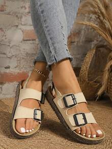 Women's Platform Sandals, Dual Adjustable Straps, Easy On/Off, Casual Daily Use - Beige - View 5