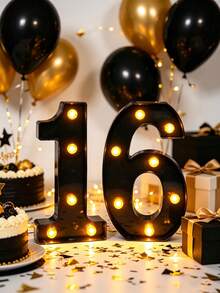 1pc 22cm Creative Illuminated LED Marquee Letter & Number Night Light, Home Decor Battery Powered LED Alphabet Lights - Black Number - View 2