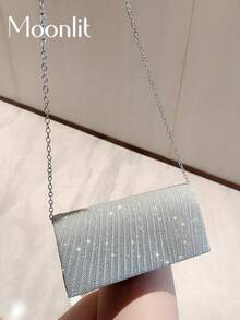 月夜Bag——華麗、優雅、精緻、高貴的亮片迷你信封包，柔襯華麗的閃亮晚宴袋，假珍珠、鑽石飾物，適用於派對、女孩、女人、新娘，呈現出完美的派對、婚禮、舞會、晚宴/宴會風采。 - 銀色 - 查看 1