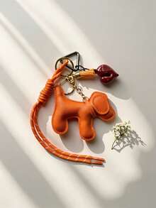Cute PU Dog Bag Charm Keychain, Puppy Pendant With Heart Decoration Tassel And Braided Rope, Aesthetic Handbag Backpack Accessory, Gift For Women And Girls - Multicolor - View 6