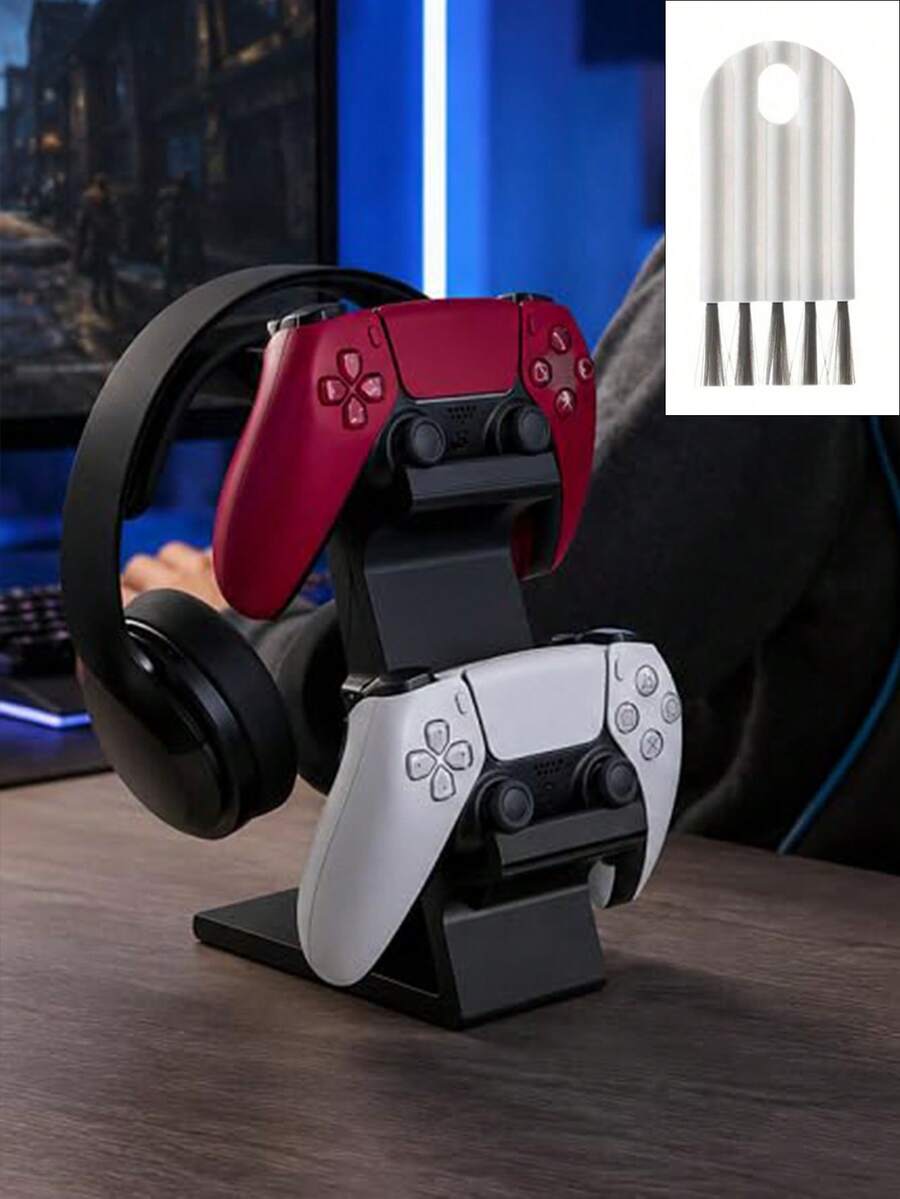 Dudukan Pengontrol Game & Headset Cetak 3D dengan Sikat Pembersih, Dudukan Headphone & Pengontrol Desktop Universal 2-in-1, Kompatibel dengan Series X/S, Pengatur Penyimpanan Hemat Ruang, Hadiah untuk Pacar/Suami Gamer, Cocok untuk Kamar Tidur, Ruang Bermain Game, Kantor