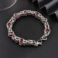 1pc Street Hip-Hop Punk Style Stainless Steel Silver Bracelet, Inlaid With Red Zirconia, Unisex, Suitable For Daily And Party Wear - Silver - View 5