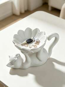 Minimalist Lying Cat Lotus Jewelry Tray, Four Paw Cat Jewelry Storage Tray, Small Item Storage Organizer, Jewelry Storage, Multi-Purpose Desktop Decor, Suitable For Jewelry, Keys, Wireless Earphones, Storage, Suitable For Placing Miscellaneous Home Decor, Commemorative Gift, Birthday Gift - Multicolor - View 6