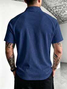 ZYNTH BALENO Men's Summer Fashion Raglan Sleeve Zipper Collar Short Sleeve T-Shirt, Suitable For Gym, Cycling, Running - Navy Blue - View 7