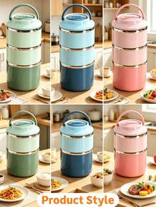 Stackable Insulated Lunch Box, Stainless Steel Thermal Food Container, Portable Reusable Bento Box, Multi-Layer Leak-Proof Food Storage Box, Suitable For Students, Office Workers, Camping, Kitchen Gadgets And Back To School Supplies - Multicolor - View 11