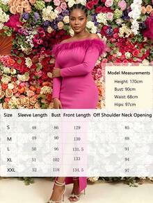 NOU Women's Long Fashionable Elegant Comfortable Workplace Outfit Square Neckline Striped Trim Hem High Slit Dress Party Date Comfortable Convenient - Hot Pink - View 6