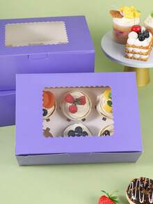 3/6/10/14/16pcs Cake Boxes, Cardboard Dessert Packaging Boxes With Transparent Window, Purple Rectangular Baking Boxes, Solid Color Design, Foldable, Suitable For Birthday Party, Wedding, Celebration, Dessert Packaging, Party Supplies - Purple - View 3