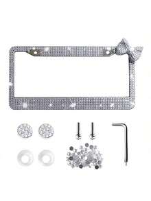 Rhinestone License Plate Frame With Bow – Bling Crystal Car Tag Holder For US Standard Plates, Includes Screws & Caps, Girly Auto Accessory - A - View 14