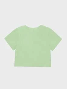 1 Girls' Round-Neck Short-Sleeve T-Shirt With A Heart And Bear Print, Casual Versatile Everyday Top, Perfect Cropped Top For Girls - Holiday Gift - Pinkish Green - View 3