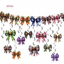 28件組萬聖節裝飾骷髏惡魔南瓜紙蝴蝶結橫幅 彩色三角旗 客廳背景裝飾 黑色旋渦緞帶 暗黑哥德風縫線蝴蝶結套組 天花板吊掛裝飾 - 查看 1