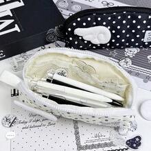 Fluffy Angel Wings Polka Dot Quilted Pencil Case, Korean Style Stationery, Back To School, Pen, Ruler, Eraser All-In-One Mesh Storage Bag, School Supplies, Pencil Case - A - View 3