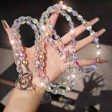 Tali Selempang Ponsel Manik-Manik Kristal Berkilau Estetik, Rantai Ponsel Panjang Berkilau dengan Rhinestone dan Tab Tempel yang Dapat Dilepas, Tali Ponsel Manik-Manik Anti-Hilang yang Cocok untuk Semua Casing Ponsel Pintar - MultiWarna - View 2