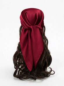 1pc Women's Satin Silk Square Headscarf, Soft Hair Band Scarf, Suitable For Sleep And Styling, Burgundy - Red - View 3