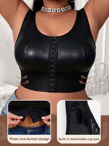 1pc Plus Size Front 3-Row Hook & Eye Removable Padding Women's Sports Bra - Black - View 1