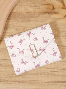 Fashionable Women's Bow Short Credit Card Storage Bag, Simple And Casual Multifunctional Card Holder, Three Fold Buckle Women's Wallet - White - View 4